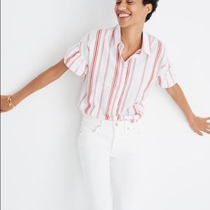 Madewell Button up with ruffle sleeve